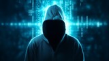 Fototapeta Konie - hacker isolated on blue digital background