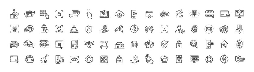 Security web icons. Safety, security, protection thin line symbols
