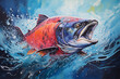 © Haydiddle - Colorful painting of Chinook salmon fish swimming in the strong current of blue, fresh, river water
