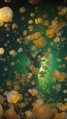 Sticker - Freediver swims in the lake at night. Night freediving in the lake in Raja Ampat, Misool, West Papua in Indonesia