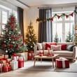 © shaadjutt36 - Modern Living Room Interior With Christmas Tree, Gift Boxes, Sofa And coffee table.