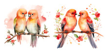 Cute Watercolor Love Birds Vectors