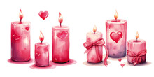 Pink Heart Candles On White Background Vectors