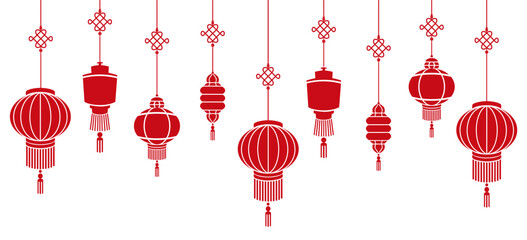 Wall Mural - Illustration of red chinese lanterns for new year background vector