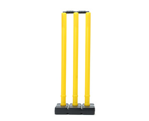 yellow and black plastic crickets wickets or stumps set isolated