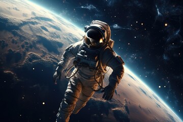 Canvas Print - an image of a man in a space suit floating in the air. can be used to illustrate concepts related to