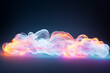 Graphic resources, festive concept. Glowing neon string surreal colorful garlands in clouds foggy dark background with copy space. Vivid glowing colors, wave or light trail painting pattern