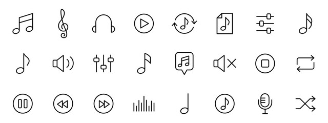 Wall Mural - set of music icons on isolated background. player user interface icons. for your design. vector eps 