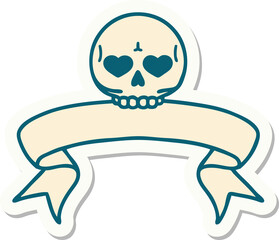 tattoo style sticker with banner of a skull