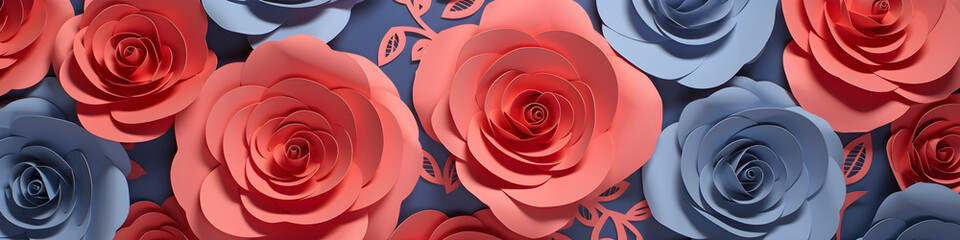 Wall Mural - paper cut craft rose flowers background banner