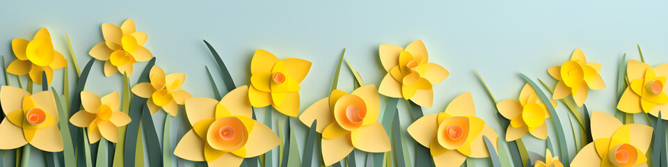 paper cut craft daffodil flowers background banner