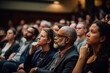 © Iftikhar alam - Speaker at Business Conference and Presentation. Audience at the conference hall. Business and Entrepreneurship, A diverse audience listening intently to a keynote address, AI Generated