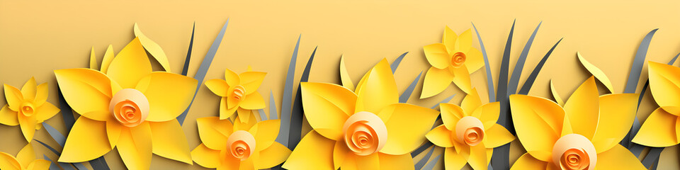 Wall Mural - paper cut craft daffodil flowers background banner