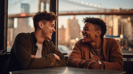 Poster - romantic male couple,two gay men have conversation,walk in the park 