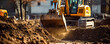 Buldozer digging a foundation of house. building construction