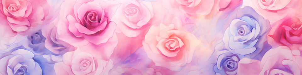 Wall Mural - watercolour rose flowers background banner