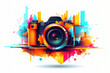 A digital camera covered in vibrant paint splatters. Perfect for capturing creative moments.