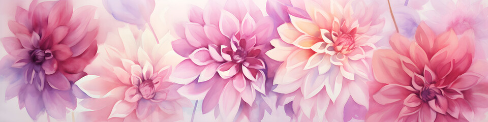 Wall Mural - watercolour dahlia flowers background banner