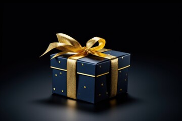 Wall Mural - A blue gift box with a gold bow, perfect for any special occasion or celebration