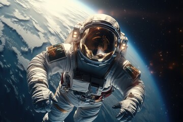 Canvas Print - a man in a space suit floating in the air. perfect for science fiction or space-themed projects