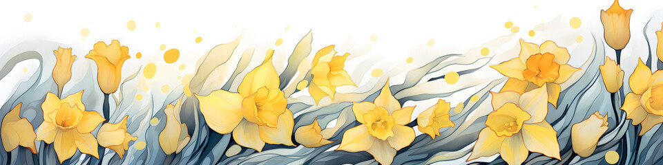 Wall Mural - watercolour daffodil flowers background banner