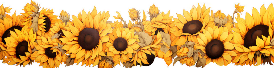 Wall Mural - ink and water sketch of sunflowers background banner