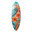 colorful surfboard, decorative summer surfing elements,  surfboard design isolated on transparent background, clipping path, png file, 