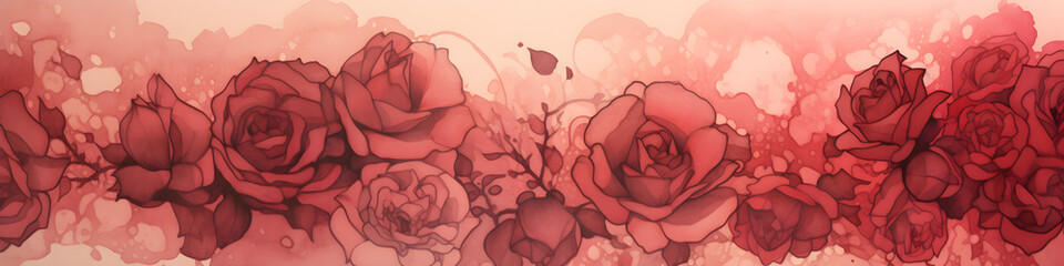 Wall Mural - ink and water sketch of rose flowers background banner
