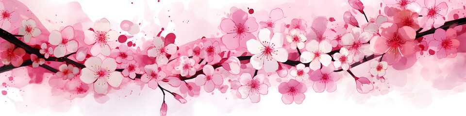 Wall Mural - ink and water sketch of cherry blossom flowers background banner