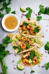 Poster - Shrimp taco with hot sauce and lime.style hugge.