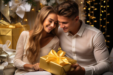 young couple with presents