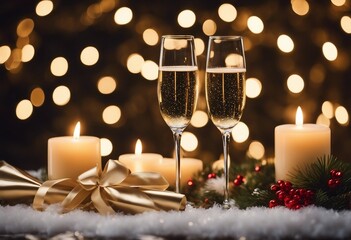 Champagne For Christmas Celebration - Flutes With Candle Decoration