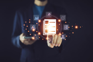 Documents management information system concept, Businessman using visual screen internet for Documents management information system and ERP program data directory in company, ERP document management
