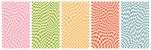 A Set Of Groovy Backgrounds And Checkered Posters. Distorted And Twisted Patterns. Prisychedelic Vibes Of Hippie And 60's And 70's. Vector Illustration.