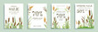 Spring sale cover brochure set in flat design. Poster templates with discount promotions and special offer cards with reed plants and rushes foliage, fresh grass and cattails. Vector illustration.
