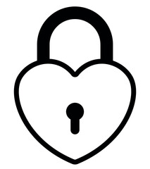 Wall Mural - heart shaped padlock, black and white vector illustration of locked lock