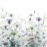 Fototapeta Dmuchawce - Wildflower Meadow in Pastel Colors, copy space.