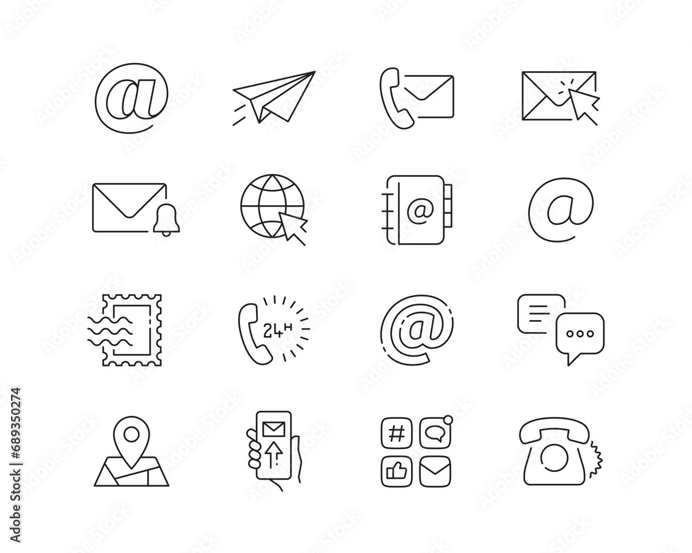 Contact and Address Icon collection containing 16 editable stroke icons ...