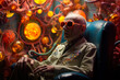 grandfather in a chair undergoing therapy under psychedelics generative ai