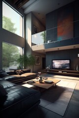 Modern interior of living room in luxury house.