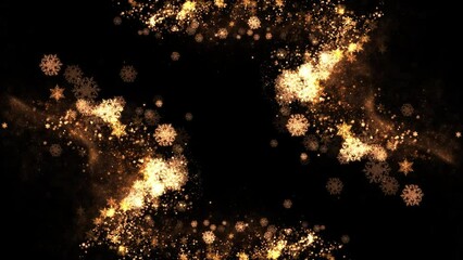 Wall Mural - Golden snowflakes and particles animated on Transparent background. Gold dust Loop Transparent Video v06