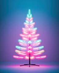 artificial christmas tree illuminated by vibrant fiber optic lights against a gradient background