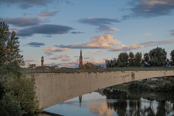 Sticker - Florence cityscape with clouds and water reflections on Arno river in Florence, Italy