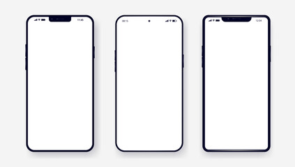 Poster - Vector mobile phone mockups - Collection of various unbranded fictional smartphones with blank empty screen, flat lay with shadow and light grey background
