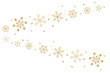 Christmas bright snowflake border banner. Gold seamless snowflake wave with star borders. Merry Christmas snow flake header or banner, wallpaper or backdrop decor. Isolated vector illustration