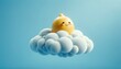 Cheerful lemon character on a cloud on a plain blue background