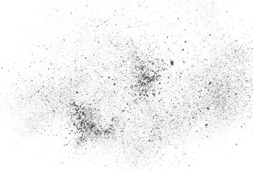 Black chalk pieces and powder flying, explosion effect isolated on white, clipping path