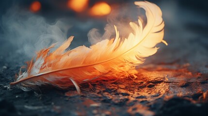 burning bird feathers, high quality details. 