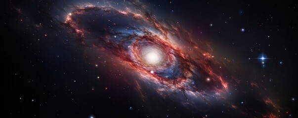 bright irregular galaxy with red and blue tones
