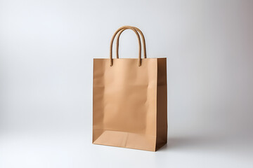  Recycled paper shopping bag on white background. Generated AI